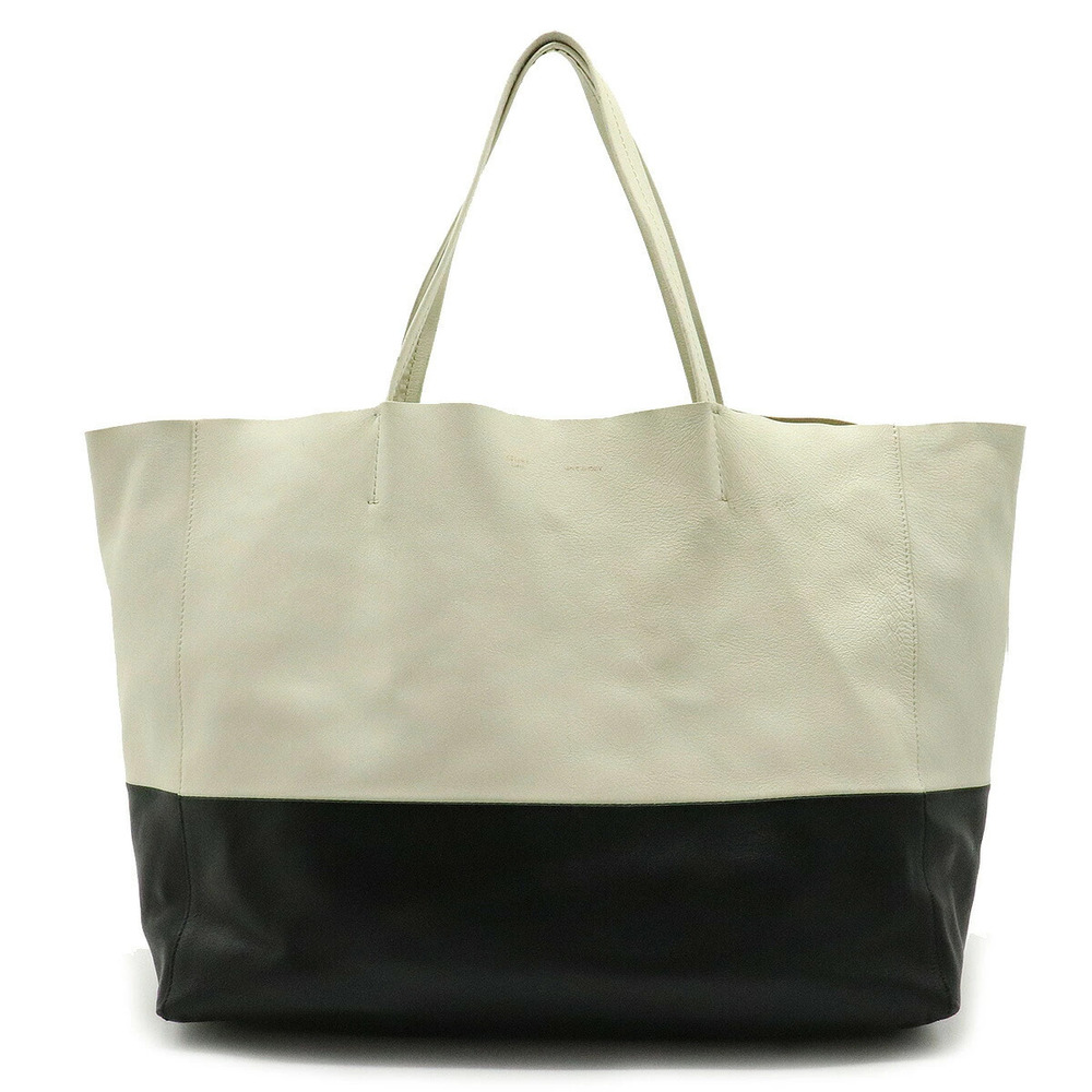 Celine Horizontal Cabas Tote Bag Shoulder Leather Bicolor White Black